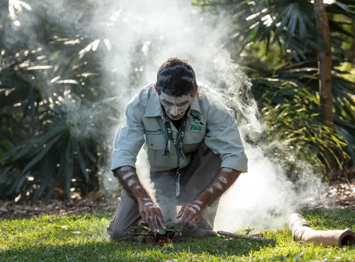 Indigenous Taronga representative with smoke ceremony