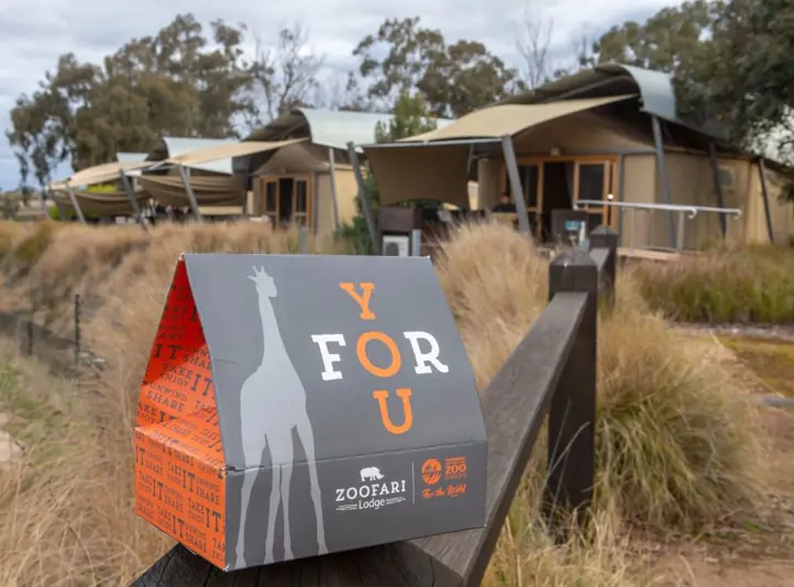 Packed lunch infront of Zoofari Lodge safari-style accommodation at Taronga Western Plains Zoo Dubbo.