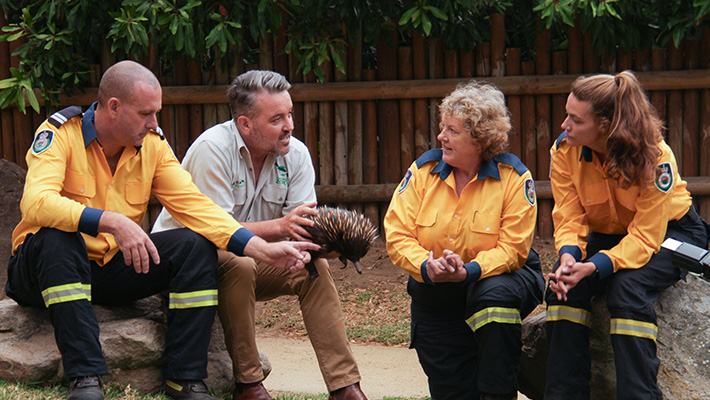 Director of Taronga Zoo, Simon Duffy, with the NSW Rural Fire Service