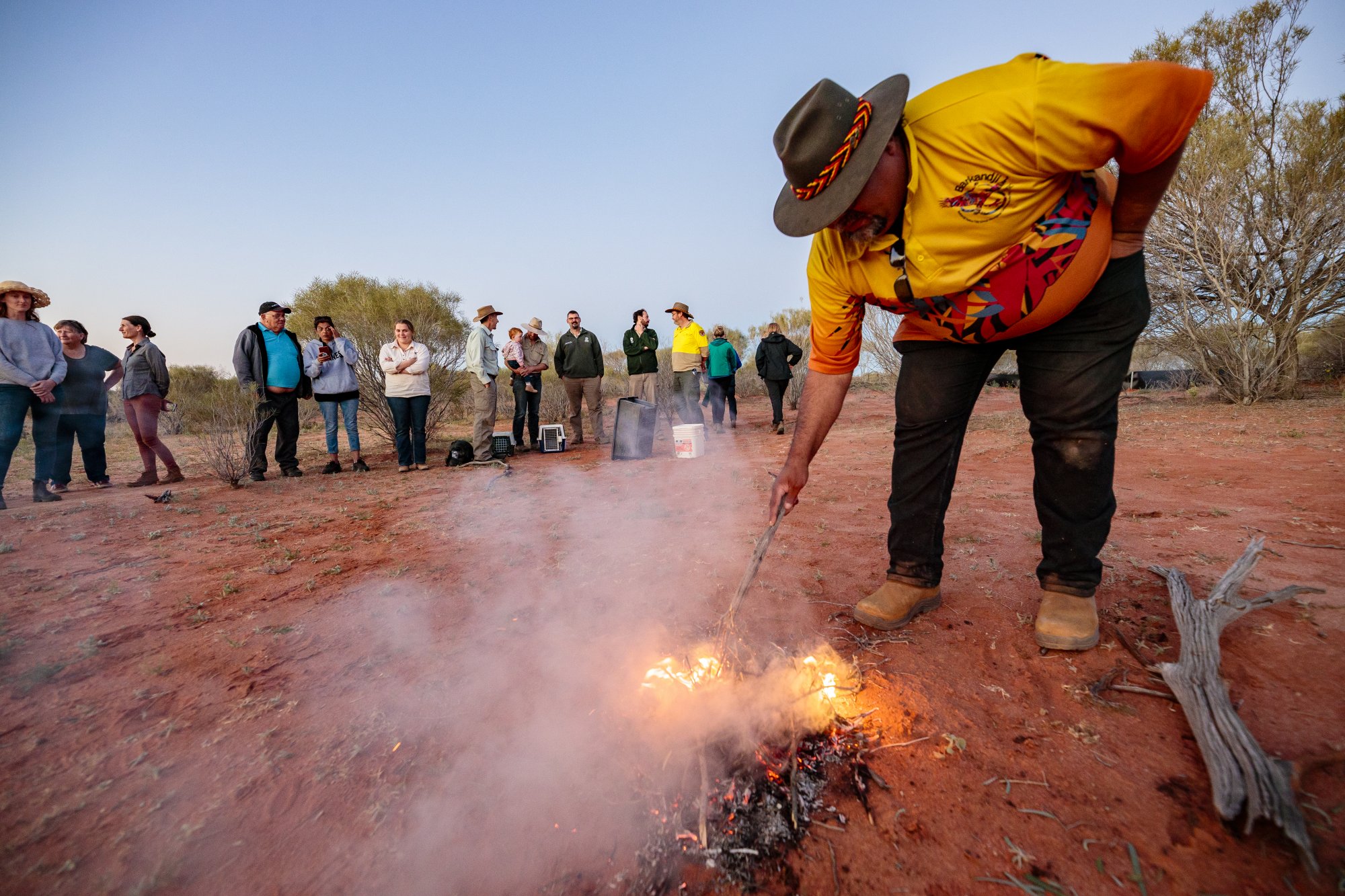Smoking ceremony prior to the bilbies being released