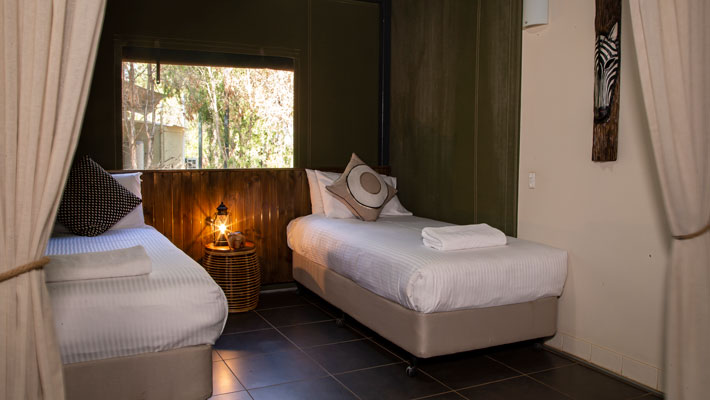 Bushland View lodges are nestled in native bush and can sleep up to six people